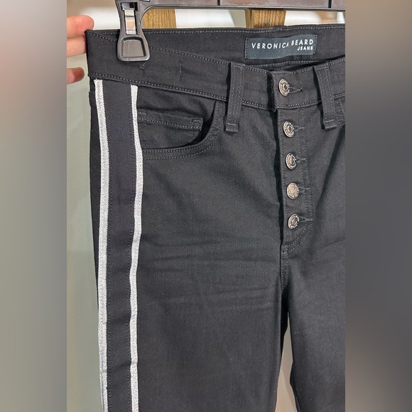 NWOT Veronica Beard Carolyn 10” Baby Boot Black Silver Tuxedo Stripe Jeans 26 - Picture 6 of 13